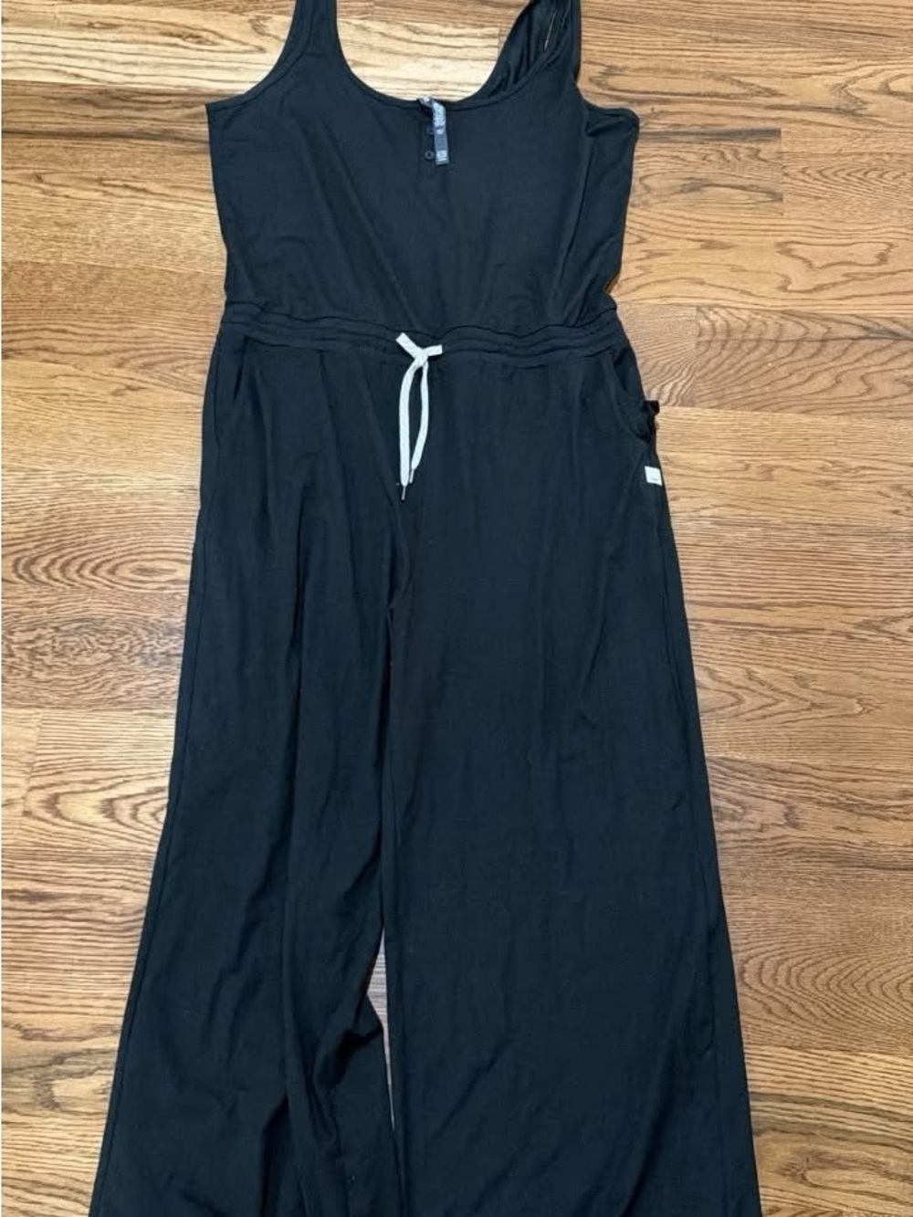 Vuori Black Sleeveless Wide-Leg Jumpsuit with Drawstring
